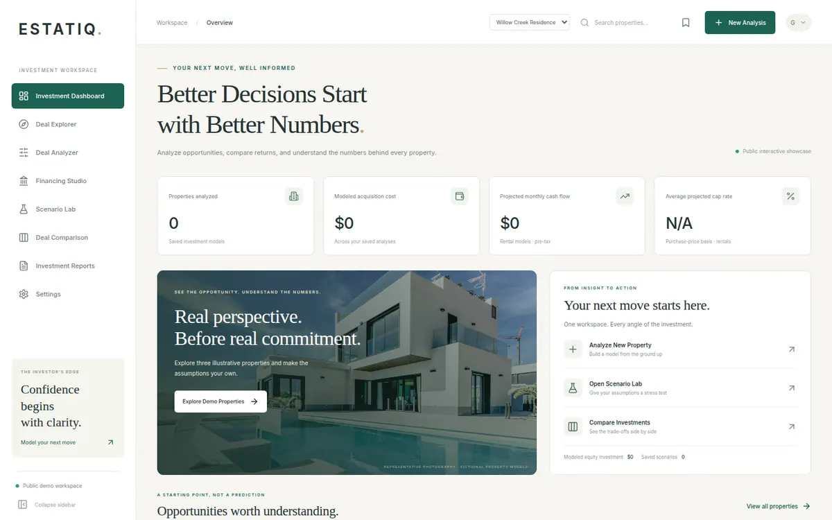 Estatiq demo home screen