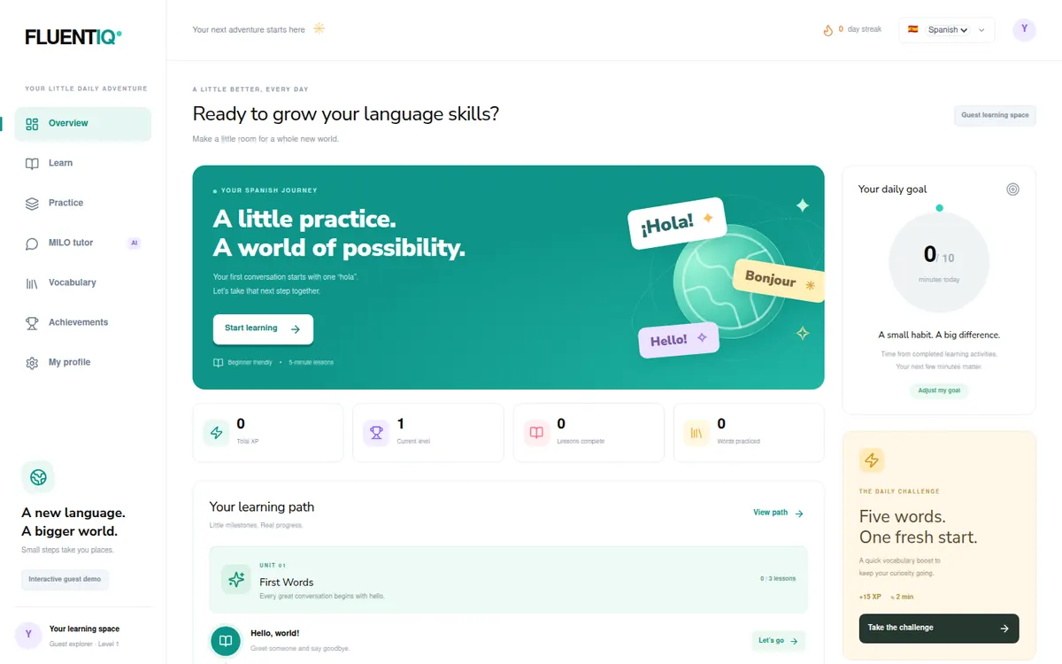FluentIQ demo home screen