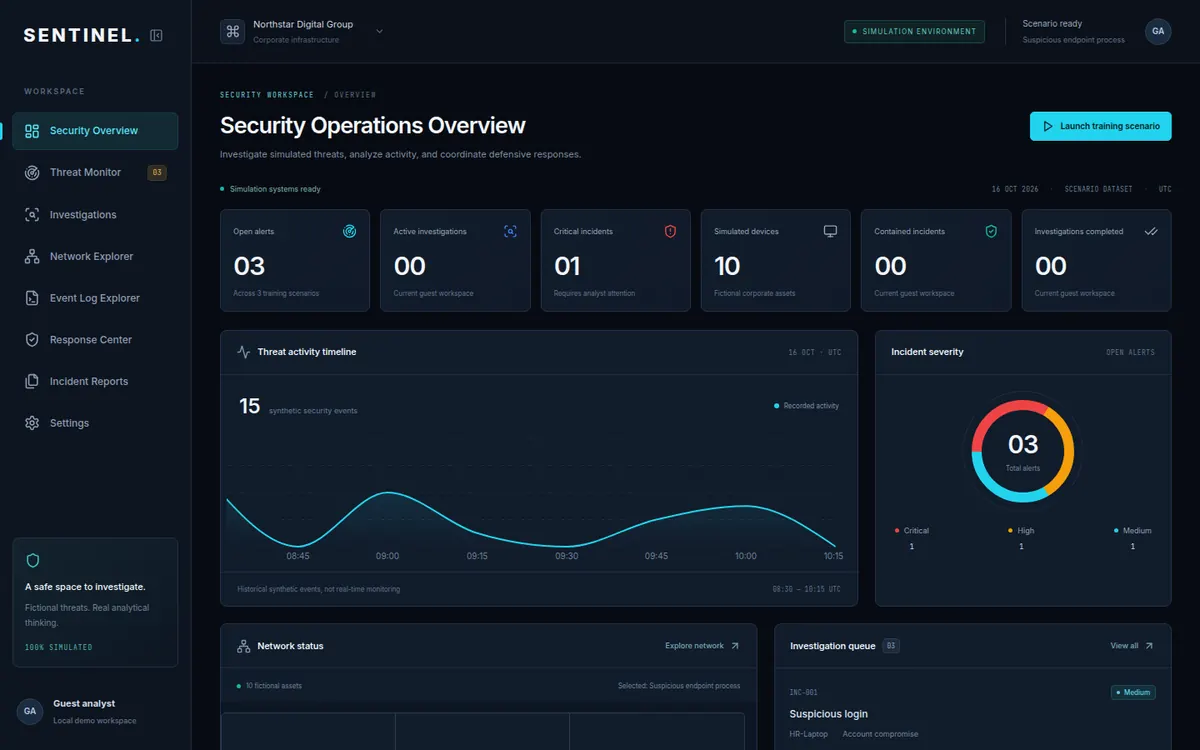 Sentinel demo home screen