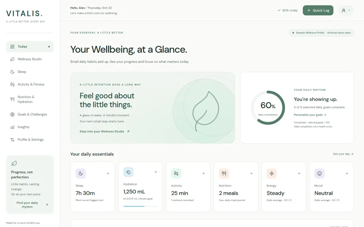 Vitalis demo home screen